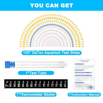 8 in 1 Aquarium Test Kit Fish Tank Test Strips Accurate Water Quality Testing Strips for Ammonia PH Total Alkalinity Carbonate Hardness Free Chlorine Nitrate Nitrite Temperature (100 Strips)