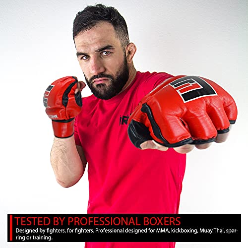 Combat Corner MMA Leather Construction Tech Fight Spar Gloves for Men and Women - Kickboxing, MMA, Muay Thai Fighting Training Sparring Gloves - size: Large
