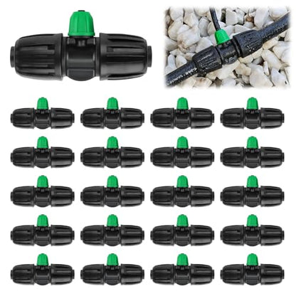 Kalolary 20PCS Locked Barbed Tee Connectors, 1/2” to 1/4” Drip Irrigation Fittings Kit 12/16mm to 4/7mm Tube Lock Female Connector 3-Way Barbed Lock Irrigation Parts for Watering System (Black Green) - color: Black Green 1/2" to 1/4" 3-Way