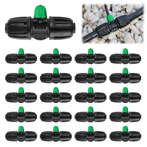 Kalolary 20PCS Locked Barbed Tee Connectors, 1/2” to 1/4” Drip Irrigation Fittings Kit 12/16mm to 4/7mm Tube Lock Female Connector 3-Way Barbed Lock Irrigation Parts for Watering System (Black Green) - color: Black Green 1/2" to 1/4" 3-Way