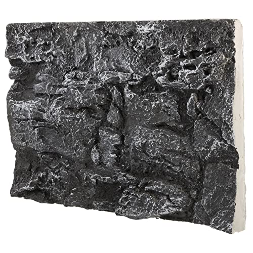 Kisangel Rock Terrarium Background, 17.7x11.8 Inch 3D Reptile Tank Backdrop Board for Bearded Dragon, Lizard, Gecko, Snake Habitat, Realistic Climbing Wall Decor, Dark Grey