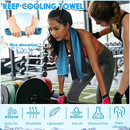 Redbaker 20 Pack Cooling Towels, 40"x12" Ice Breathable Soft Chilly Sweat Rag with Bags for Neck and Face Yoga Gym Running Golf Workout Sports Camping(Light Blue) - color: Light Blue