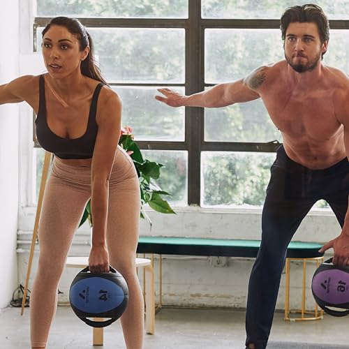 AEROMAT Dual Grip Power Medicine Balls for Abdominal Training and Rotational Movements - 9" Diameter - Weights Color-Coded - style: 16 lbs - Black/Purple