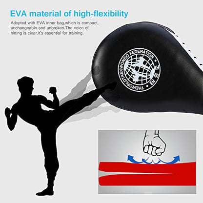 Taekwondo Kick Pad Target PU Leather Double-Sided Training Pad 15.4x7.7in for Karate Kickboxing Martial Arts Practice with Wrist Strap