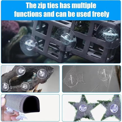 Plant Clips for Aquarium 100pcs Suction Cups with Zip Ties for Aquarium Fish Tank Decoration Moss Shrimp Nest