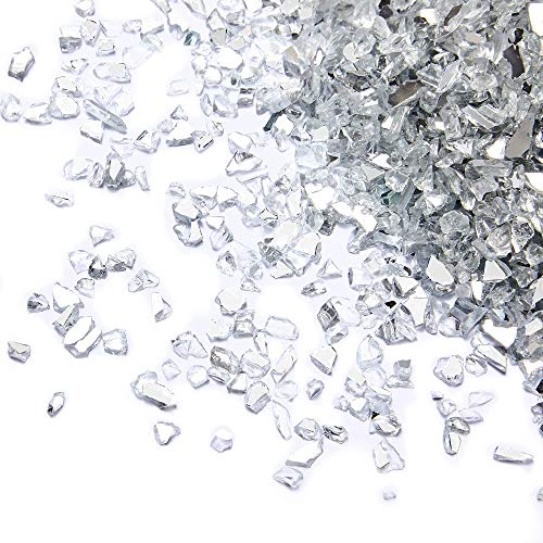 TWINKLING High Luster Fire Glass Gravel Stone Glitter,Broken Glass,Fire Gems Chips,Crushed Glass for Fire Pit Crafts Resin Art Aquarium Garden Decoration,3-6mm,1-Pound Jar (Mirror)