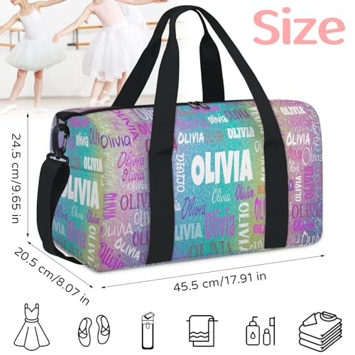 Personalized Dance Gym Bag, Aqua Blue Pink Yellow Sparkly Glittering - color: Aqua Blue Purple