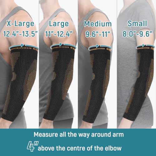Copper Elbow Compression Sleeve, Extends to Forearm, Snug Fit, Medium | Copper Infused, Extended Coverage, Tennis Elbow Brace, Weightlifting, Tendonitis, Golfers Elbow Pain Relief - size: Medium
