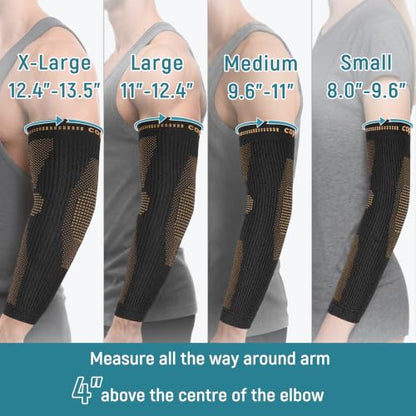 Copper Elbow Compression Sleeve, Extends to Forearm, Snug Fit, Medium | Copper Infused, Extended Coverage, Tennis Elbow Brace, Weightlifting, Tendonitis, Golfers Elbow Pain Relief - size: Medium