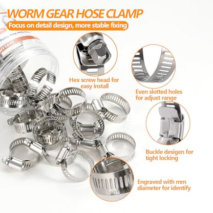 20 Pack Worm Gear Hose Clamp, Adjustable from 3/4 Inch to 1-1/4 Inch (18-32mm) Stainless Steel Fuel Line Hose Clamps, Metal Fuel Line Hose Clamps for Automotive Plumbing And Mechanical Application - size: 3/4"-1-1/4"(18-32mm)