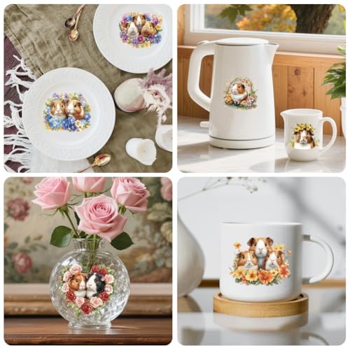 Peacoblue 18 Sheets Rub on Transfers for Crafts, Guinea Pig 3.6"x3.9" UV DTF Cup Wraps Waterproof Rub on Cold Transfers Stickers for Wood Glass Metal Cup Tumblers Mirrors Mugs Home Decor - style: Guinea Pig