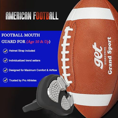 LeCool Football Mouth Guard with Connected Strap- 3D Beast Chrome Adult and Youth Mouth Guard-Mouth Piece for Sports for Maximum Air Flow and Teeth Protection - color: Black-silver