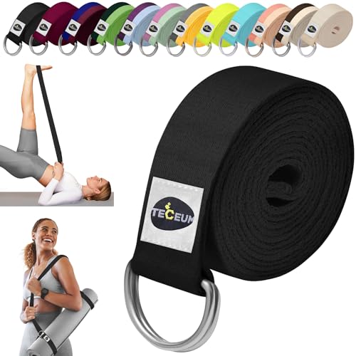 2 IN 1 Yoga & Mat Strap for Stretching – Cotton – 6/8/10 ft | Adjustable Non-Slip Belt in 30+ Colors for Yoga, Pilates, Physical Therapy, Fitness, Home Workouts and Carrying Mats - color: Black, size: 6 ft