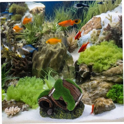 TOYANDONA Resin Barrel Fish Tank Decor Realistic Aquarium Hideout for Betta Shrimp Cichlids Durable Prop for Natural Layout Sturdy Fish Cave Rustic Style