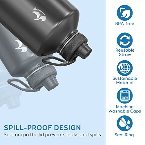 Coolflask 128 oz Gallon Water Bottle Insulated with Straw & 3 Leakproof Lid - color: Magic Black, size: 128 Ounces