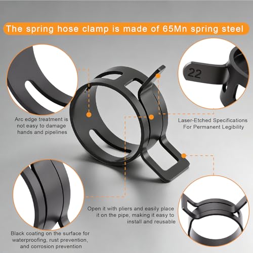 352Pcs 6-25mm Spring Band Hose Clamps Kit with 2Pcs Hose Clamp Pliers for Automotive,Marine,Gardening