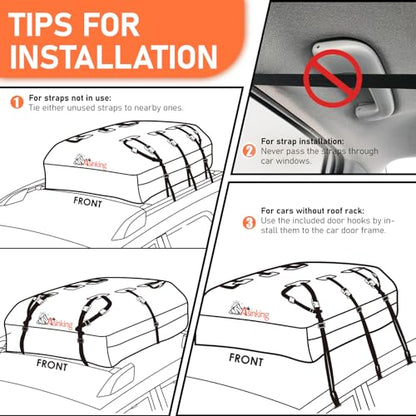 Asinking Car Roof Bag Rooftop top Cargo Carrier Bag 15 Cubic feet Waterproof for All Cars with/Without Rack, Includes Anti-Slip Mat, 10 Reinforced Straps, 6 Door Hooks, Luggage Lock - size: 15 Cubic Feet