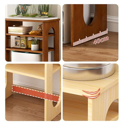 Cupboard Solid Wood Sweeping Robot Organizer Shelf Living Room Fish Tank TV Cabinet Next to the Water Dispenser Storage(White)