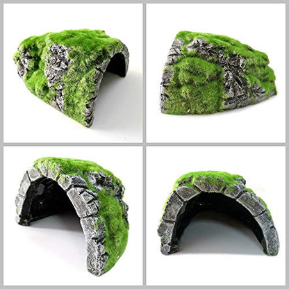 M2cbridge Aquarium Decorations Fish Hideout House Betta Cave with Green Lifelike Moss (Betta Rock Cave) - style: Betta Rock Cave