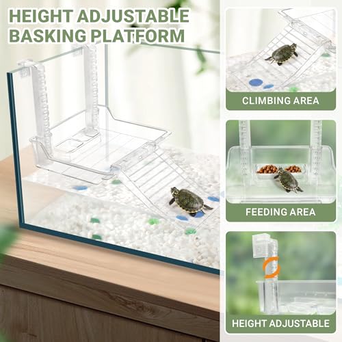 GOZILLA Mini Aquatic Turtle Tank Kit with Adjustable Lamp,PC Turtle Tank Starter Kit,Small Hermit Crab Tanks with Lid, Hanging Platform for Baby Turtles,Crabs,Fish.(11.8×7.24×7.1''/White Kit)