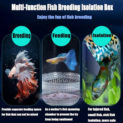 Breeder Box for Fish Tank, Plastic Aquarium Breeding Chamber, Floating Mesh Isolation Hatchery Incubator for Small Fish, Betta Shrimp Clownfish Guppy - Adjustable Nursery Tank Divider (Blue, Medium)