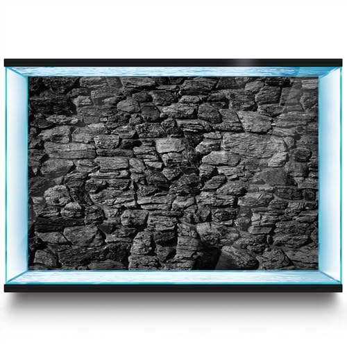 Aquarium Background Stickers - Stone Wall Texture Rock Black - Fish Tank Reptile Terrarium Decor Poster (60 x 30 cm / (23.6 x 11.8 inches)) - size: 60 x 30 cm / (23.6 x 11.8 inches)