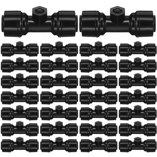 30 Pcs 1/4" Drip Irrigation Tee Connectors for Tube Quick Connect Parts Fittings for 1/4 Inch(6.35mm) Tubing or Sprinkler(Pom,Misting Nozzle,Black) - size: Black, style: Misting Nozzle