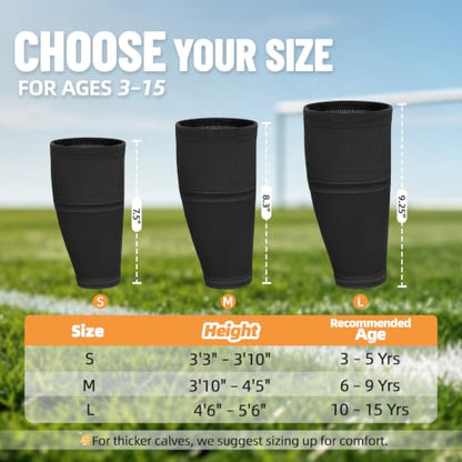 Shin Guard Sleeves 2 Pairs, Soccer Sleeves for Kids & Youth Ages 3-15 - color: Black, size: S (3'3''-3'10''/3-5Y)