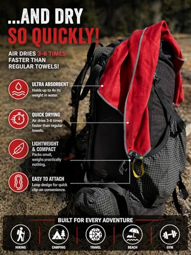 Backpacking Ultralight Quick Dry Microfiber Soft Fast Drying Hand and Face Towel Wash Cloth Camping Yoga Hiking Active Lifestyle (Red, Medium16x28) - color: Red, size: Medium