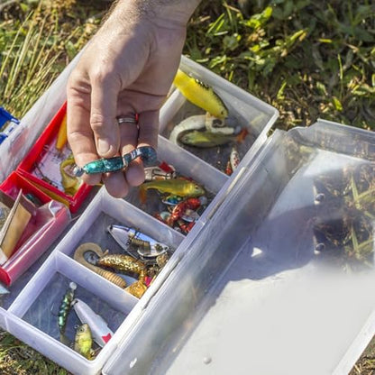 Fish Bait Storage Box, Fishing Spinner Baits Organizer for Bass 2Pcs Spinner Lures Organizer Kit with Portable Carrying Handle Universal Lure Organizers for Bass, Pike, Salmon Lures, Gift for Men