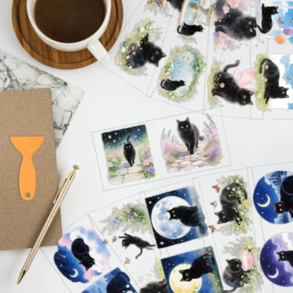 arricraft 10 Pcs Cat Theme Cup Printing UV Transfer Papers, 10 Styles Watercolor Fantasy Black Cat PVC DIY Heat Transfer Stickers for 16 OZ Glass Cups Crafts 9.5x4.3inch - style: Cat Theme