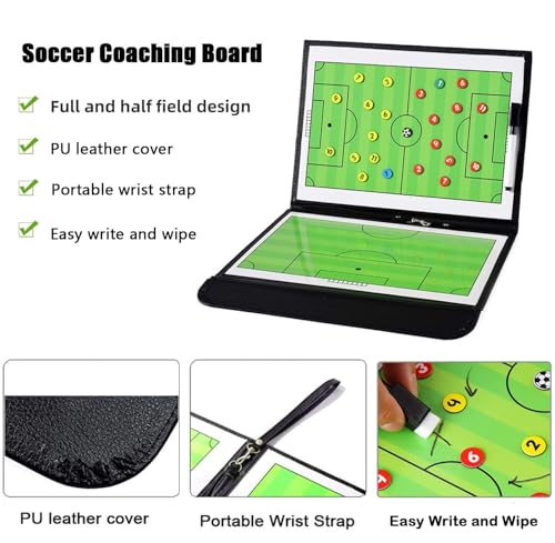 Soccer Coaching Board, Magnetic Soccer Clipboard for Coaches, Football Foldable Board with Dry Erase, Marker Pen