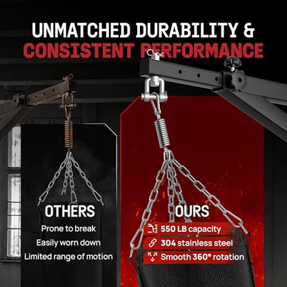 Yes4All Punching Bag Hanger, Heavy Bag Spring 555 LB Capacity, Stainless Steel Hanging Kit with Spring Hook & Carabiner, Indoor & Outdoor Mounting for Boxing Bags & Recreation - style: Spring & Snap hook