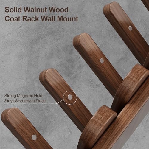 Solid Walnut Coat Rack Wall Mount 16.5",Wall Mounted Coat Rack with 8 Hooks - color: Walnut, size: 8 Hooks