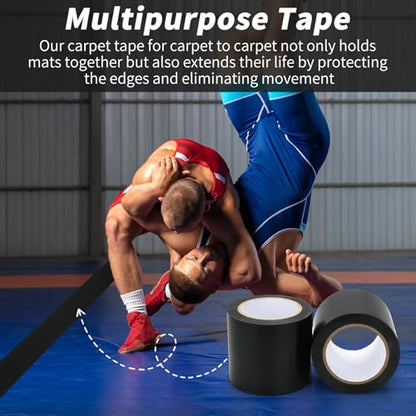 2 Rolls Wrestling Mat Tape, Each 4 in x 108 ft, 7 Mil PVC, Black