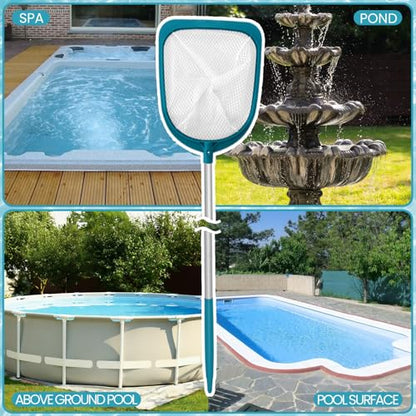Pool Skimmer Net with Adjustable 48" Aluminum Pole, Fine Mesh Medium-Depth Net for Above Ground Pools, Ponds, Hot Tubs, Spas and Fountains for Leaf and Debris Removal - size: 5ft pool skimmer with pole