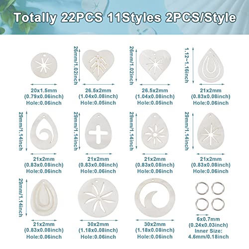 Craftdady 22pcs Natural Freshwater Shell Pendants Teardrop Heart Ring Shape Charms Flat Round Mixed Beach Ocean Seashell Beads Charms with Open Jump Rings for Jewelry Crafts Making - color: Seashell Color