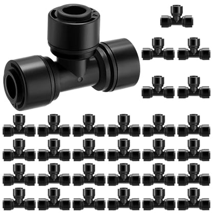 30 Pcs 1/4" Drip Irrigation Tee Connectors for Tube Quick Connect Parts Fittings for 1/4 Inch(6.35mm) Tubing or Sprinkler(Pom,Tee Connector,Black) - size: Black, style: Tee Connector