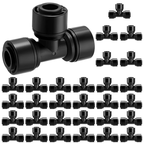 30 Pcs 1/4" Drip Irrigation Tee Connectors for Tube Quick Connect Parts Fittings for 1/4 Inch(6.35mm) Tubing or Sprinkler(Pom,Tee Connector,Black) - size: Black, style: Tee Connector