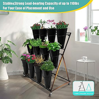 Flower Display Stand with 12 Buckets, 3 Layers Shelf Display Holder for Cut Flowers - style: Round Black