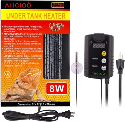 Under Tank Heater Thermostat - Reptile Heating Pad with Temperature Control Reptile Heat Mat for Combo Set for Hermit Crab Lizard Terrarium 8W - size: 6" X 8"(8W) with Thermostat