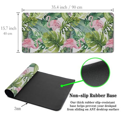 Gaming Mouse Pad Game Mat Pc Mouse Pads Large Desk Pads Computer Desk Pad Waterproof Non-Slip Rubber Base 35.4" X 15.7" for Game Office, Watercolor Tropical Palm Tree with Flamingo - color: Watercolor Tropical Palm Tree With Flamingo