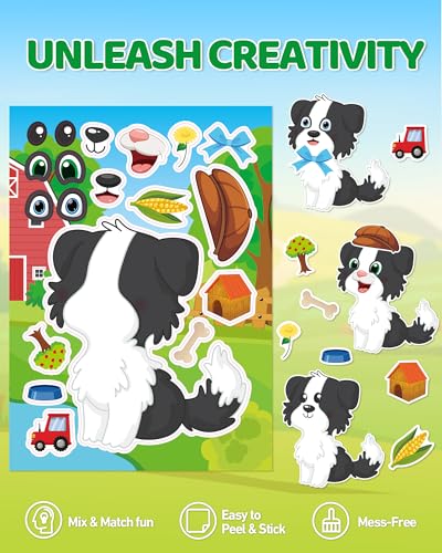 48 Sheets Farm Animal Make‑a‑Face Stickers for Kids & Toddlers – 12 Unique Mix‑and‑Match Designs – Farm Party Favors, Birthday Supplies, Activities & Crafts - style: Farm Fun