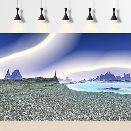 Fantasy Alien Planet Aquarium Background Outer Space Mountain Lake Sandbeach Fish Tank Background Abstract Polar Lights Reptile Tank Background Fantasy Alien Lake Rock Terrarium Backgrounds 24x16in - color: Grey_Blue, size: 24(W)x16(H)inches/ 60(W)*40cm(H