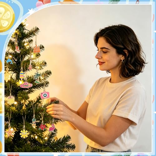 AUGSUN 36 Pieces Summer Beach Ornaments for Small Tree Xmas in July Luau Hawaiian Hanging Mini Tree Decorations Party Home Indoor Outdoor Decorations - style: Beach Style