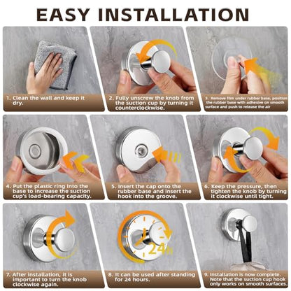 Suction Cup Hooks for Shower,Stainless Steel Towel Hooks No Drill - color: Polished Chrome