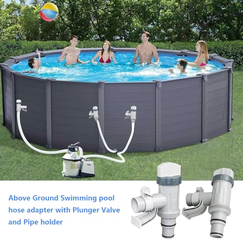 Pool Hose Adapter for Above Ground Swimming Pool, Pool Replacement Parts with Plunger Valve and Pool Pipe Holder Pool Pump Parts (2 pcs)