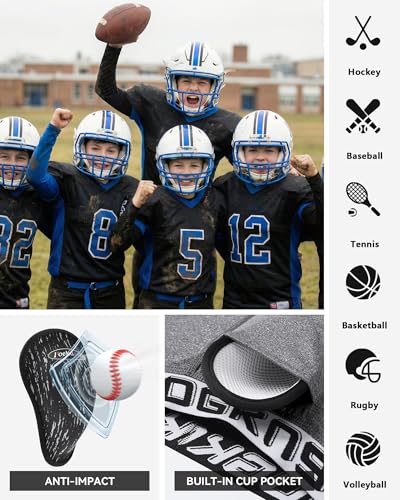 Youth Boys Baseball Cup Underwear Kids Football Compression Shorts with Soft Protective Athletic Cup Boxer Brief - color: Grey+grey, size: X-Large
