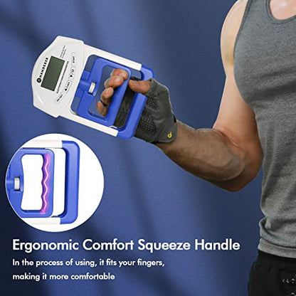 Digital Grip Strength Tester, 198 lb Hand Dynamometer, Blue | 198 lb Capacity; 0.2 lb Increments; 19 User Profiles; Adjustable Handle; LCD Display; For Sport and Rehab