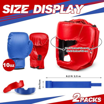 Kanayu 12 Pcs Kids Boxing Gear Set Helmet Gloves Hand Wraps - color: Blue, Red